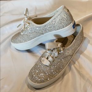 Off white platform Kate Spade Keds Glitter. Bridal